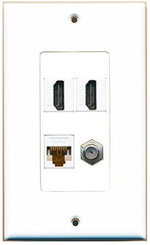 RiteAV 2 Port HDMI 1 Port Coax Cable TV- F-Type 1 Port Cat6 Ethernet White Wall Plate OVERSIZED