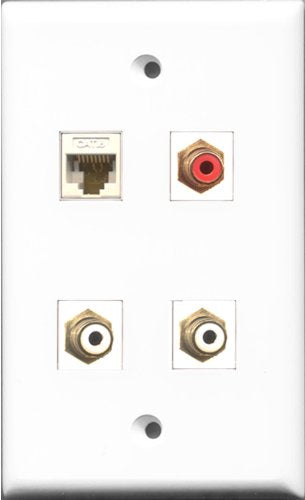 RiteAV 1 Port RCA Red 2 Port RCA White and 1 Port Cat6 Ethernet White Wall Plate