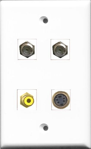 RiteAV 1 Port RCA Yellow 2 Port Coax Cable TV- F-Type and 1 Port S-Video Wall Plate