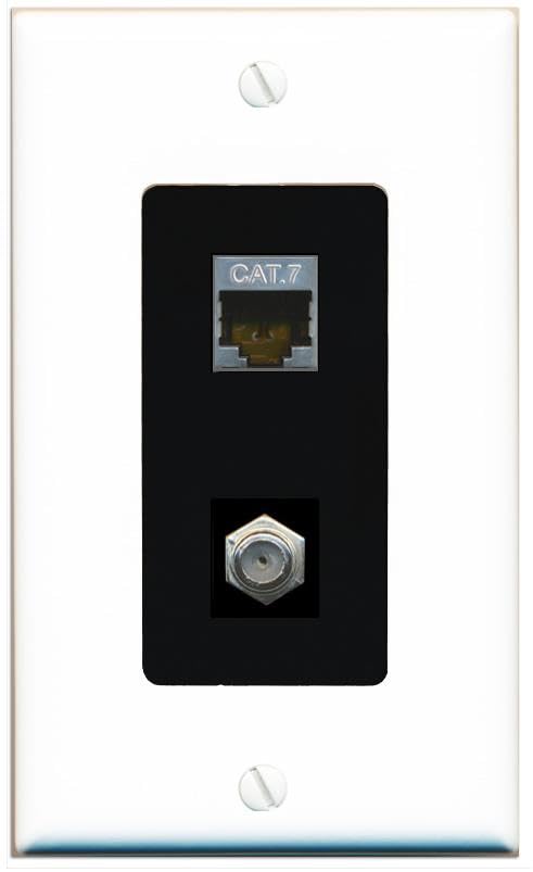 RiteAV Coax and Cat7 Wall Plate - 1 Gang [White/Black]