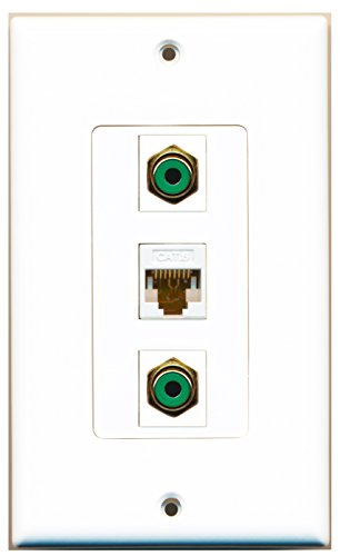 RiteAV 2 Port RCA Green 1 Port Cat6 Ethernet White Wall Plate OVERSIZED
