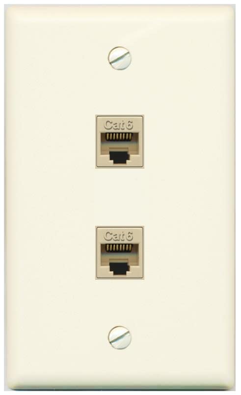 RiteAV 2 Port Cat6 Ethernet Wall Plate - Flat [Light-Almond]