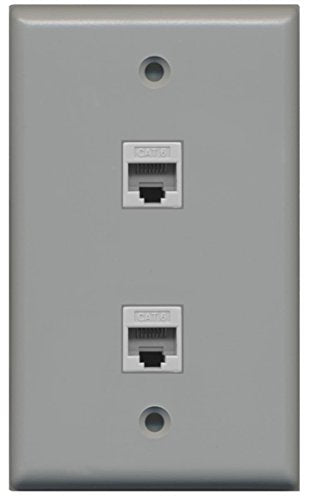 RiteAV 2 Port Cat6 Ethernet Wall Plate Jack Female-Female - 1 Gang [Gray/Gray]
