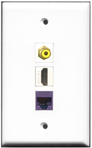 RiteAV - 1 Port HDMI 1 RCA Yellow 1 Cat5e Ethernet Purple Wall Plate