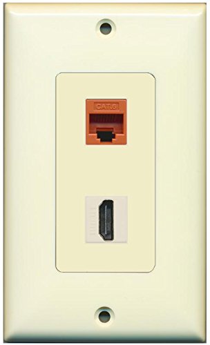 RiteAV - 1 Port Cat6 Ethernet Orange 1 Port HDMI Ivory Decorative Wall Plate - Bracket Included