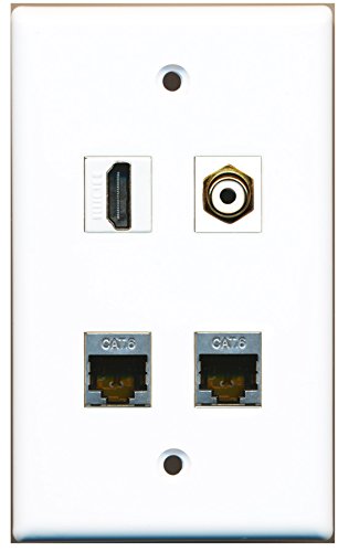RiteAV - 1 Port HDMI 1 Port RCA White 2 Port Shielded Cat6 Ethernet Wall Plate