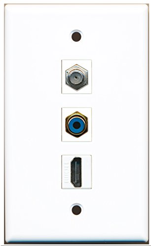 RiteAV - 1 Port HDMI and 1 Port RCA Blue and 1 Port Coax Cable TV- F-Type Wall Plate