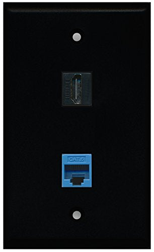 RiteAV - Black 1 Port HDMI 1 Port Cat6 Ethernet Blue Wall Plate