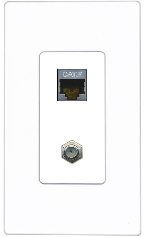 RiteAV Coax and Cat7 Wall Plate - 1 Gang [Screwless White]