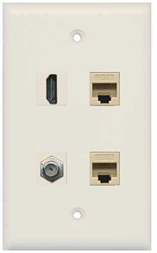 RiteAV - 1 Port HDMI 1 Port Coax Cable TV- F-Type 2 Port Cat6 Ethernet Wall Plate - Light Almond