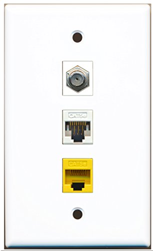 RiteAV - 1 Port Coax Cable TV- F-Type 1 Cat5e Ethernet White 1 Cat5e Ethernet Yellow Wall Plate