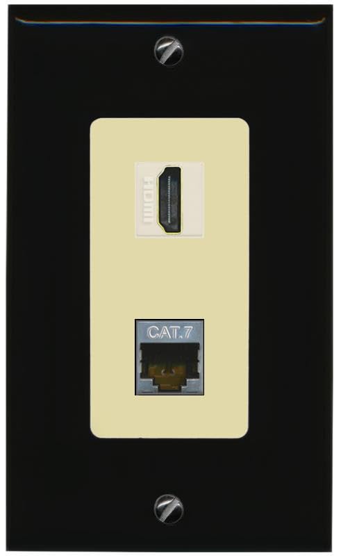 RiteAV HDMI and Cat7 Wall Plate - 1 Gang [Black/Ivory]