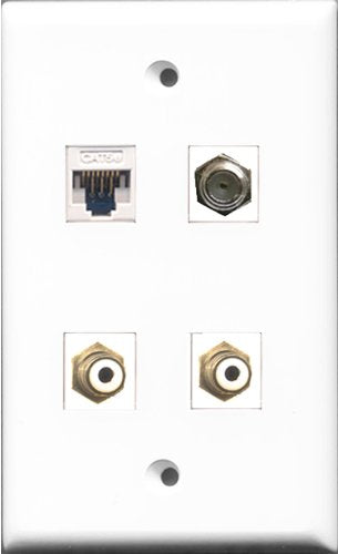 RiteAV - 2 Port RCA White and 1 Port Coax Cable TV- F-Type and 1 Port Cat5e Ethernet White Wall Plate