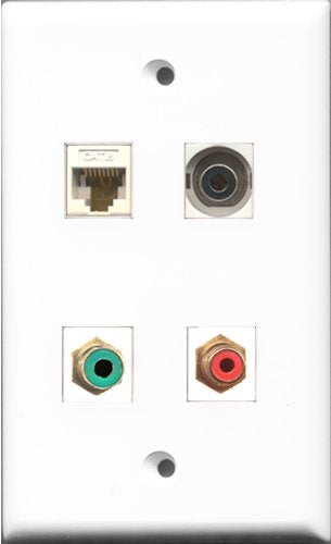 RiteAV 1 Port RCA Red and 1 Port RCA Green and 1 Port 3.5mm and 1 Port Cat6 Ethernet White Wall Plate
