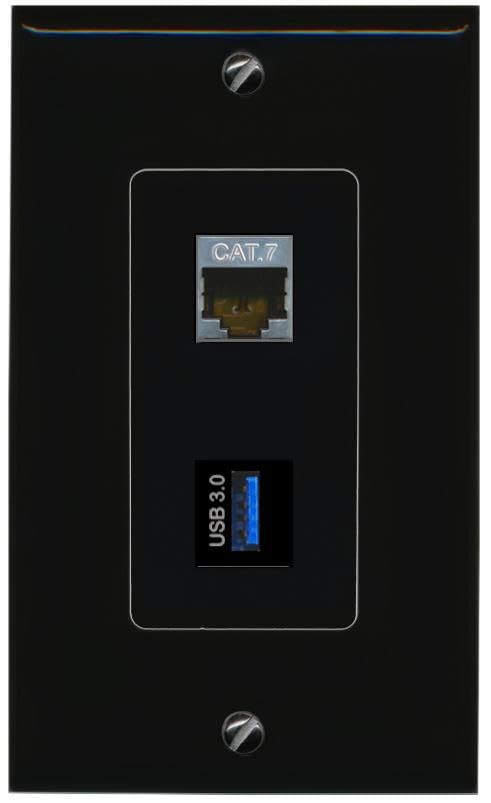 RiteAV CAT7 USB-3 Wall Plate Decorative [Black]
