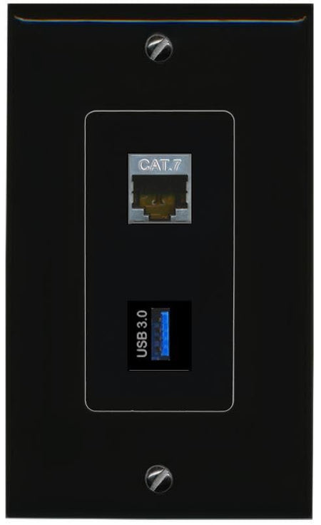 RiteAV CAT7 USB-3 Wall Plate Decorative [Black]