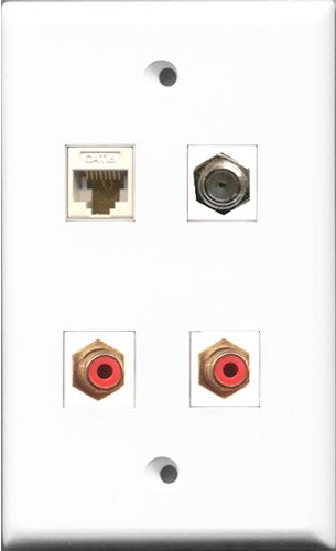 RiteAV - 2 Port RCA Red and 1 Port Coax Cable TV- F-Type and 1 Port Cat6 Ethernet White Wall Plate