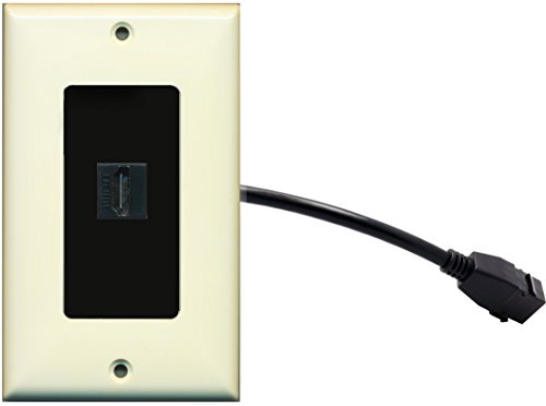 RiteAV (1 Gang Decorative) HDMI Wall Plate w/Pigtail Extension Cable Lt. Almond (Black Insert)