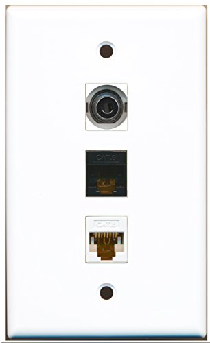 RiteAV - 1 Port 3.5mm and 1 Port Cat6 Ethernet White and 1 Port Cat6 Ethernet Black Wall Plate