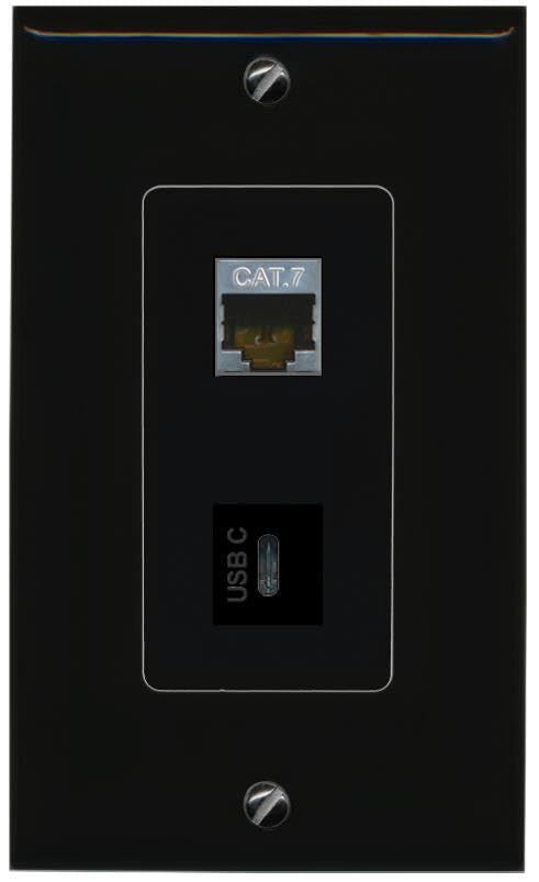 RiteAV CAT7 USBC Wall Plate Decorative [Black]