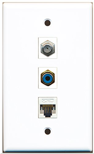 RiteAV - 1 Port RCA Blue and 1 Port Coax Cable TV- F-Type and 1 Port Cat5e Ethernet White Wall Plate