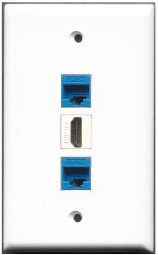 RiteAV - 1 Port HDMI 2 Port Cat5e Ethernet Blue Wall Plate