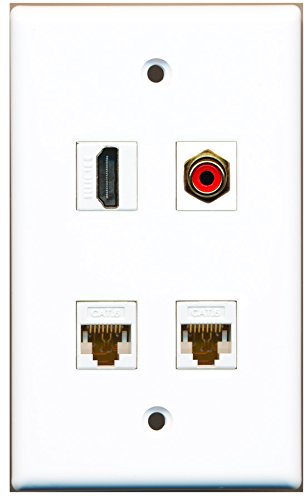 RiteAV - 1 Port HDMI 1 Port RCA Red 2 Port Cat6 Ethernet White Wall Plate