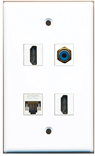 RiteAV - 2 Port HDMI 1 Port RCA Blue 1 Port Cat5e Ethernet White Wall Plate