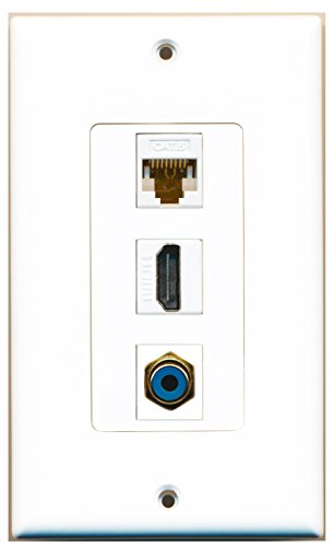 RiteAV 1 Port HDMI 1 RCA Blue 1 Cat6 Ethernet White Wall Plate OVERSIZED