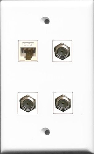 RiteAV - 3 Port Coax Cable TV- F-Type and 1 Port Cat6 Ethernet White Wall Plate