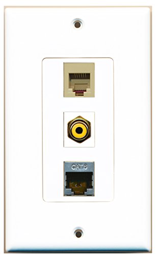 RiteAV 1 Port RCA Yellow 1 Port Phone RJ11 RJ12 Beige 1 Port Shielded Cat6 Ethernet Wall Plate OVERSIZED