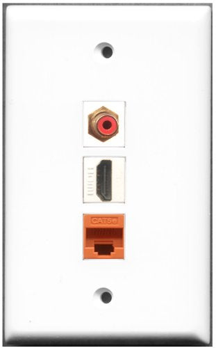 RiteAV - 1 Port HDMI 1 RCA Red 1 Cat5e Ethernet Orange Wall Plate