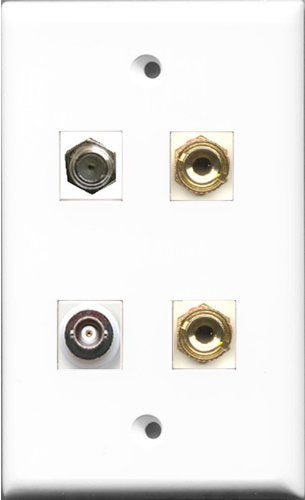 RiteAV 1 Port Coax Cable TV- F-Type and 1 Port BNC 2 Port Banana Speaker Wall Plate