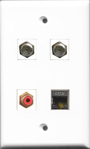 RiteAV 1 Port RCA Red 2 Port Coax Cable TV- F-Type and 1 Port Shielded Cat6 Ethernet Wall Plate