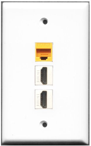 RiteAV - 2 Port HDMI 1 Cat5e Ethernet Yellow Wall Plate