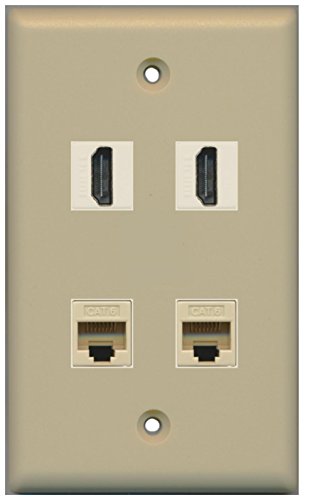 RiteAV - 2 Port HDMI 2 Port Cat6 Ethernet Wall Plate - Ivory