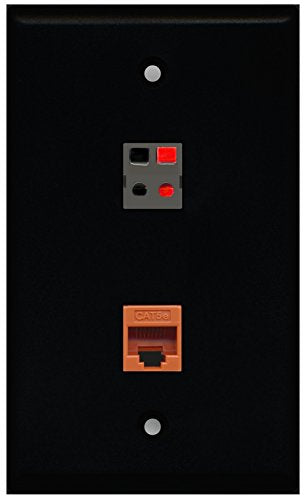 RiteAV - Black 1 Port Cat5e Ethernet Orange 1 Port Speaker Wall Plate