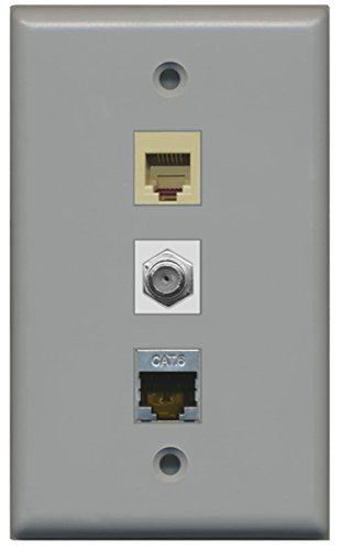 RiteAV - 1 Port Coax Cable TV- F-Type Phone RJ11 RJ12 and Shielded Cat6 Ethernet Wall Plate - Gray