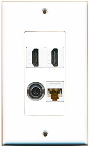 RiteAV 2 Port HDMI 1 Port 3.5mm 1 Port Cat6 Ethernet White Wall Plate OVERSIZED