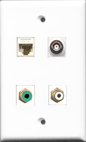 RiteAV 1 Port RCA White and 1 Port RCA Green and 1 Port BNC and 1 Port Cat6 Ethernet White Wall Plate