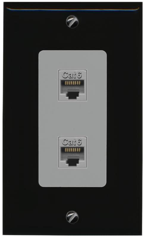 RiteAV 2 Port Cat6 Ethernet Wall Plate - 1 Gang [Black/Gray]