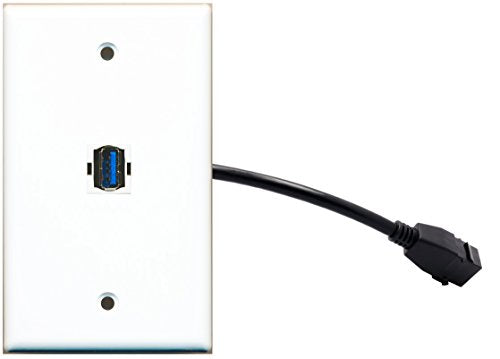RiteAV (1 Gang Flat USB 3 Wall Plate w/Female Pigtail Extension Cable White