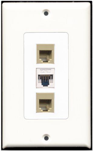 RiteAV 2 Port Phone RJ11 RJ12 Beige 1 Cat5e Ethernet White Wall Plate OVERSIZED