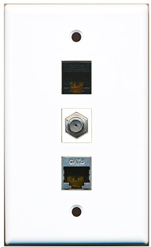 RiteAV - 1 Port Coax Cable TV- F-Type and 1 Port Shielded Cat6 Ethernet and 1 Port Cat6 Ethernet Black Wall Plate