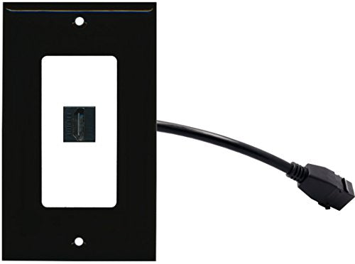 RiteAV (1 Gang Decorative HDMI Wall Plate w/Pigtail Extension Cable Black on White