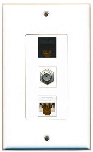 RiteAV - 1 Port Coax Cable TV- F-Type and 1 Port Cat6 Ethernet White and 1 Port Cat6 Ethernet Black Decorative Wall Plate Decorative