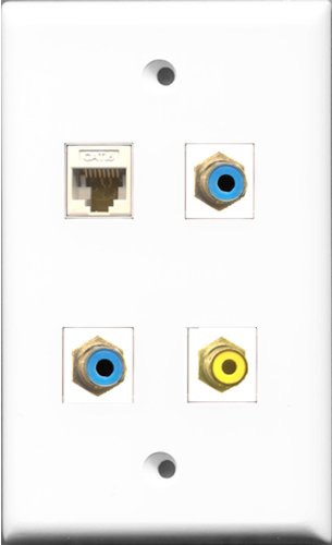 RiteAV 1 Port RCA Yellow 2 Port RCA Blue and 1 Port Cat6 Ethernet White Wall Plate