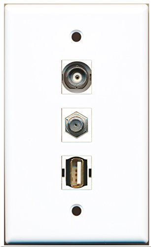 RiteAV - 1 Port Coax Cable TV- F-Type and 1 Port USB A-A and 1 Port BNC Wall Plate