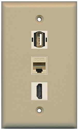 RiteAV - 1 Port HDMI USB A-A and 1 Port Cat6 Ethernet Wall Plate - Ivory