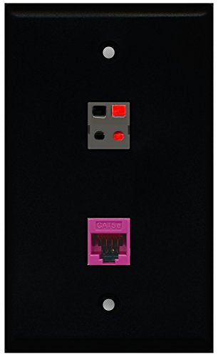 RiteAV - Black 1 Port Cat5e Ethernet Pink 1 Port Speaker Wall Plate
